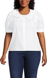 Lands' End Easy Care Puff Sleeve Statement Collar Shirt