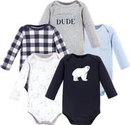 Hudson Baby Five-Piece Collection of Long-Sleeve Cotton Bodysuits