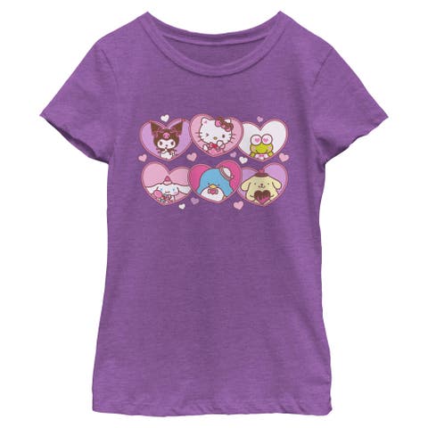 Girl's Hello Kitty Cute Hearts and Portraits  Graphic T-Shirt