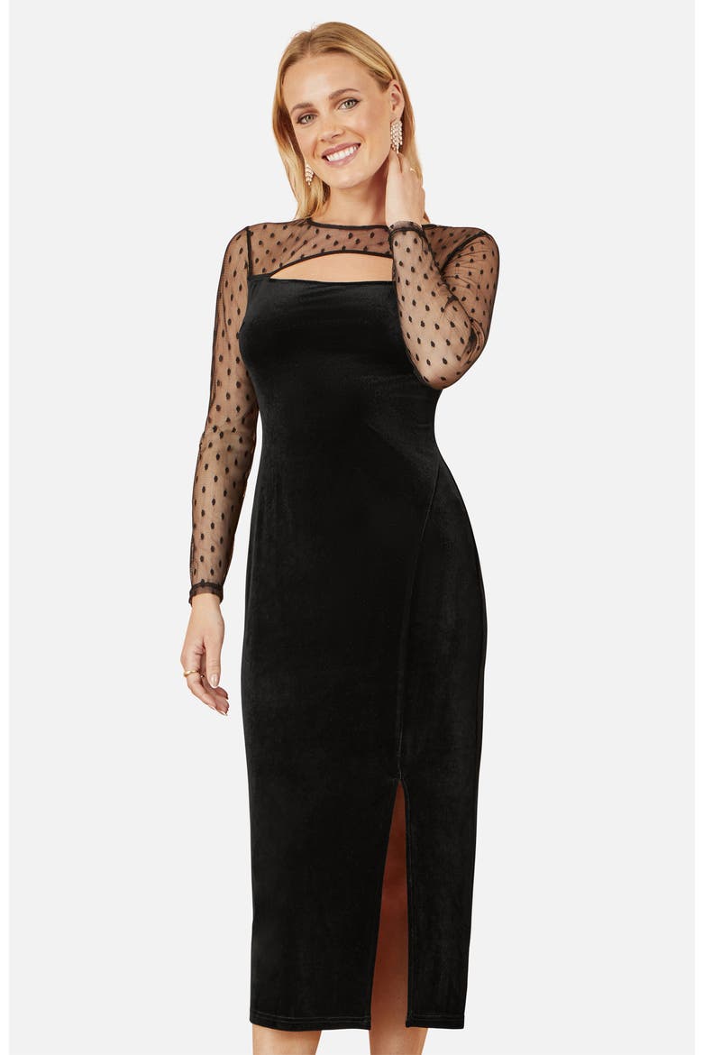 Velvet With Slash Neckline Midi Dress, Alternate, color, Black