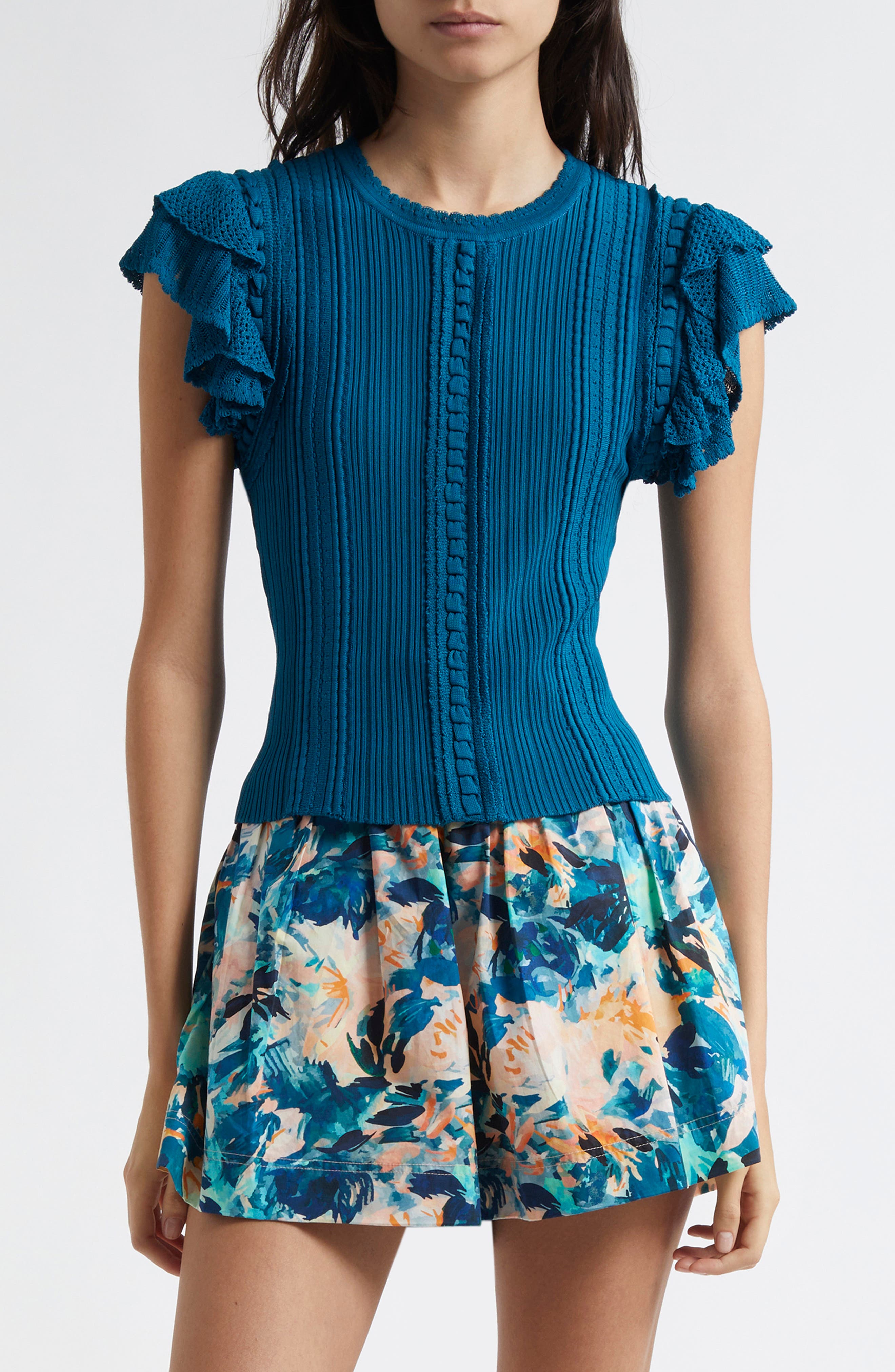 Ulla Johnson Giulia Ruffle Sleeve Rib Top
