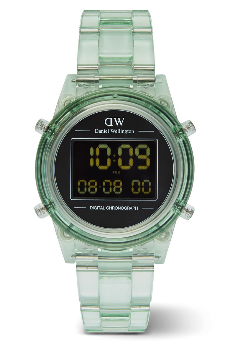 Retro Digital Bracelet Watch, 36mm, Main, color, TRANSPARENT MATCHA GREEN