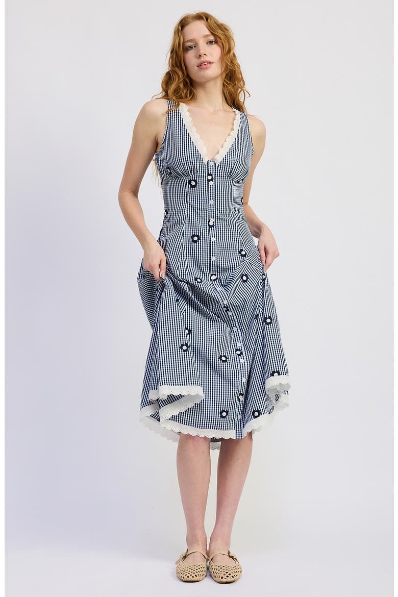 Hera Gingham Midi Dress, Alternate, color, NAVY WHITE
