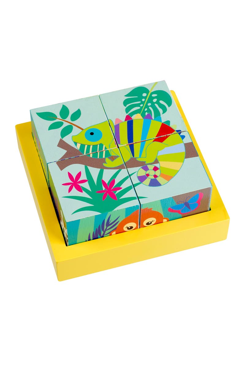 ORANGE TREE TOYS Jungle Animals Four Blocks Puzzle, Wooden, Toddlers & Kids, Alternate, color, Multicolored