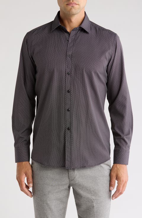 Geo Print Stretch Button-Up Shirt