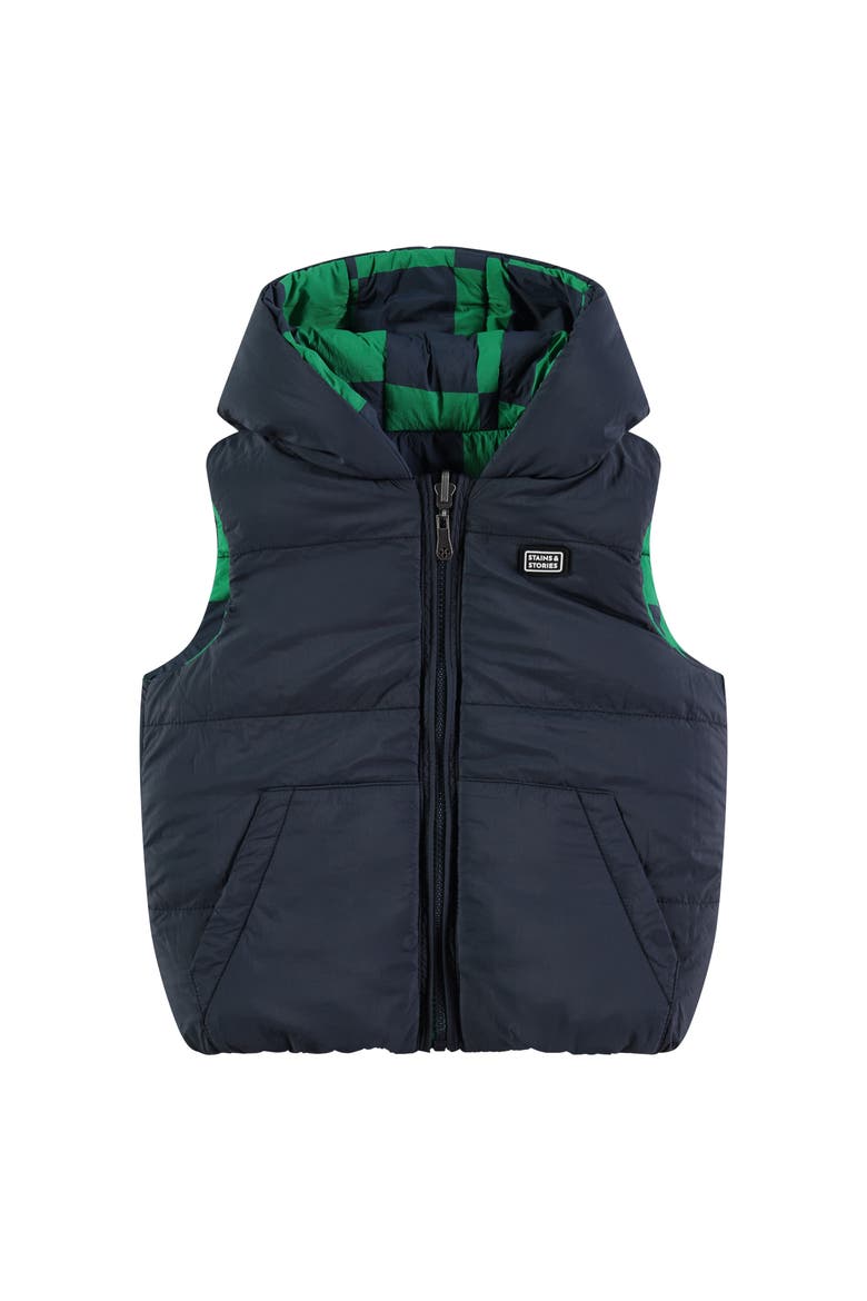 Reversible Puffer Hooded Vest, Alternate, color, Indigo