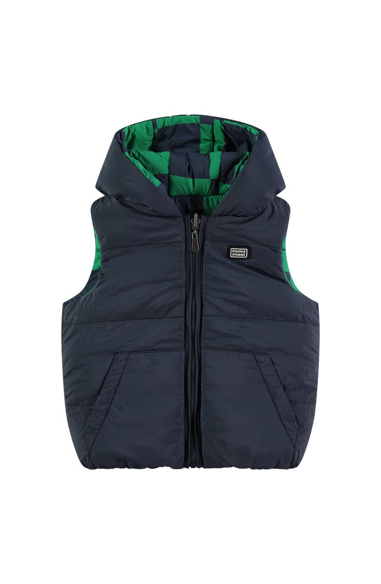 Stains and Stories by Babyface Reversible Puffer Hooded Vest, Alternate, color, Indigo