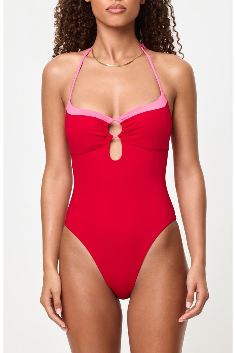 Juno O-Ring One-Piece Swimsuit, Main, color, LIPSTICK RED/ SWEETHEART