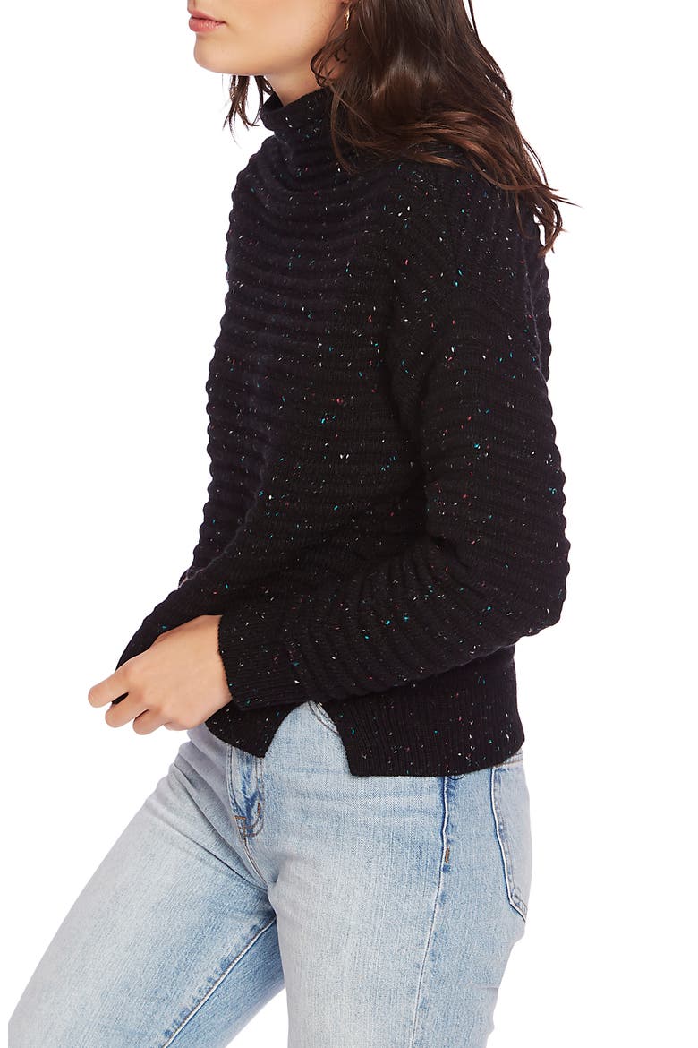 Speckled Ottoman Turtleneck Sweater, Alternate, color, BLACK