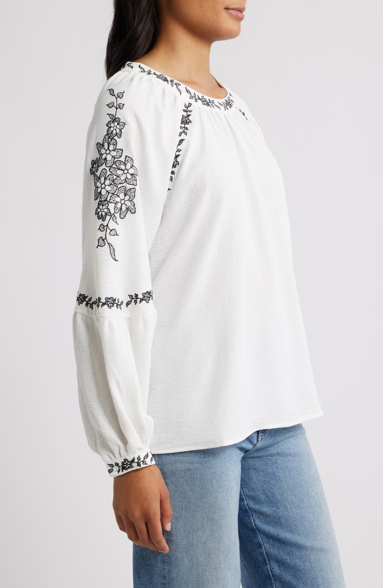 Bobeau Embroidered Raglan Sleeve Top, Alternate, color, Ivory