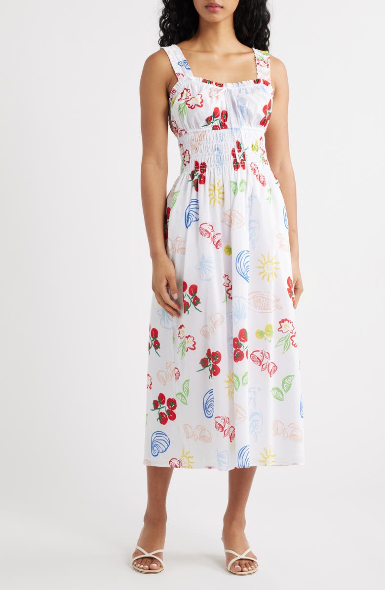 Rails Capri Printed Cotton Midi Sundress, Main, color, White Antipasti