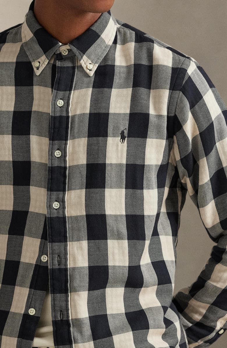 Polo Ralph Lauren Classic Fit Check Cotton Twill Button-Down Shirt, Alternate, color, Cream/ Black