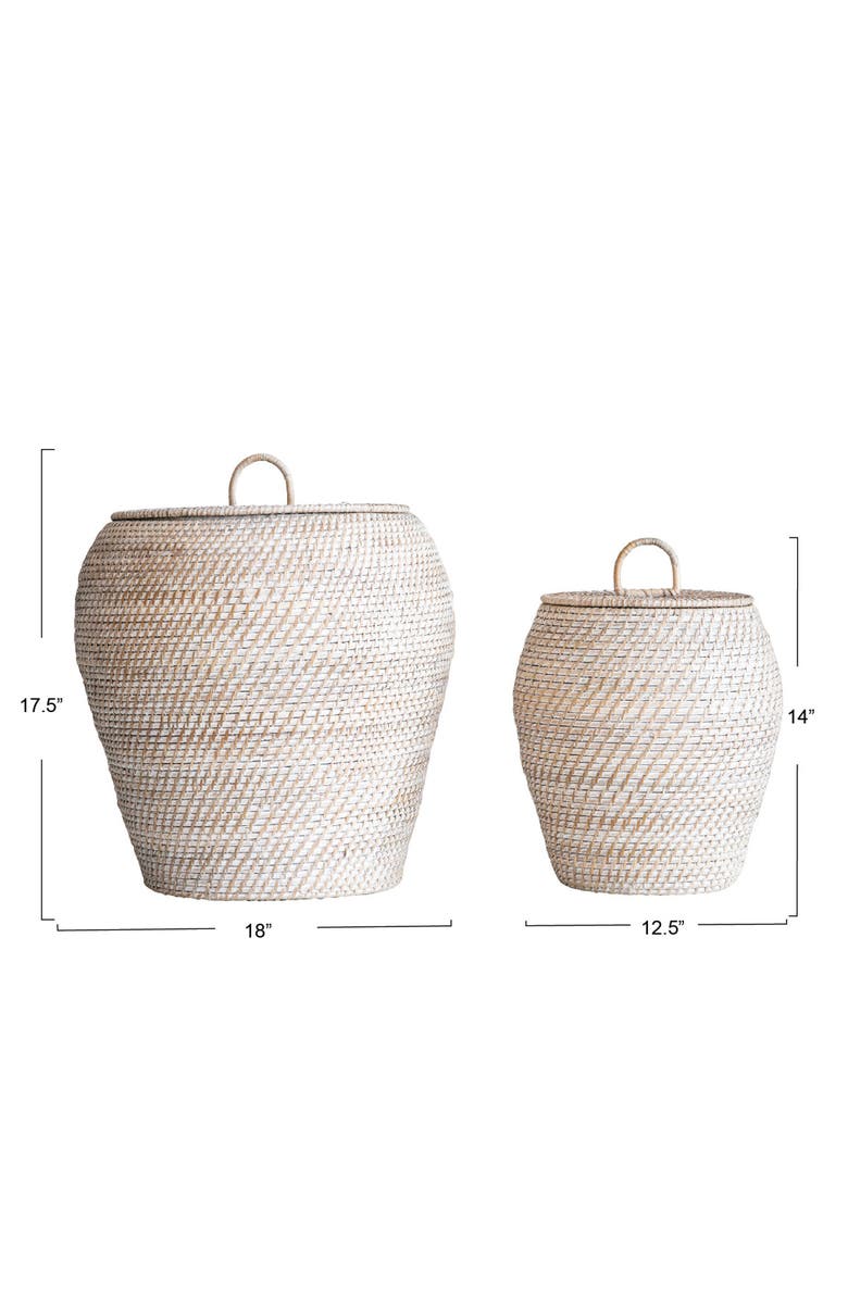 Storied Home Decorative Hand-Woven Rattan Storage Baskets with Lids, Whitewashed, Set of 2, Alternate, color, White