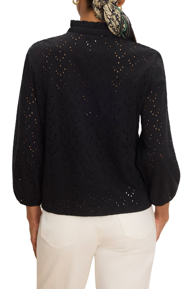 Eyelet Embroidered Ruffle Trim Cotton Top, Alternate, color, BLACK ONYX