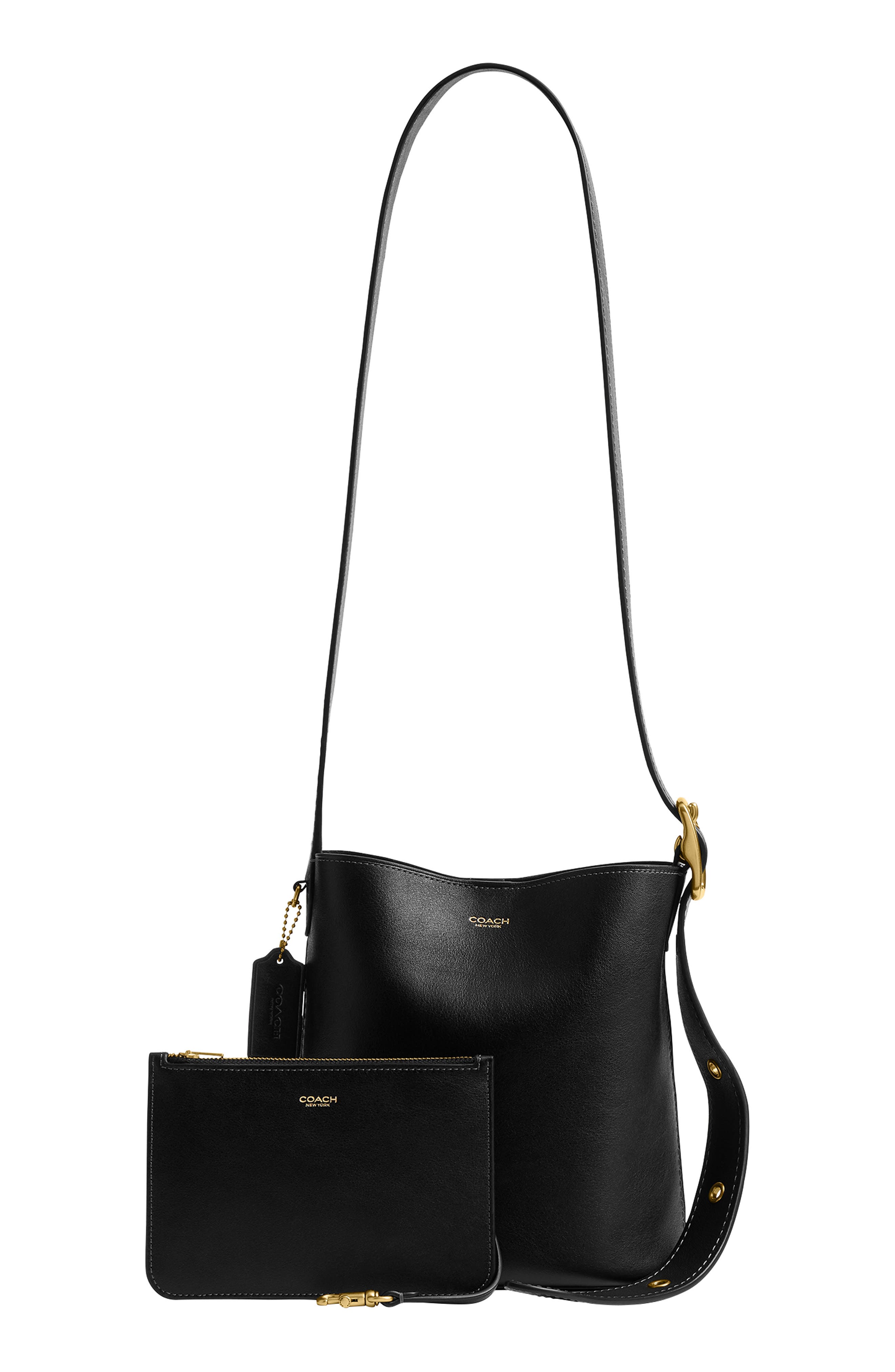 COACH Bleecker 21 Leather Bucket Bag, Alternate, color, Black