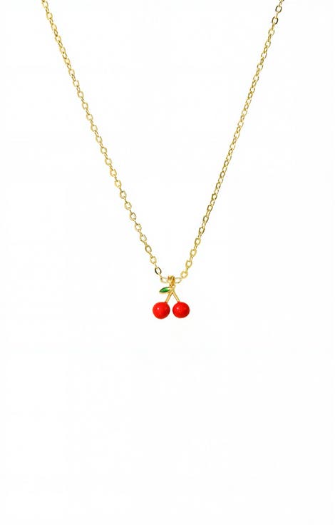 Red & Green Enamel Cherry Charm Necklace