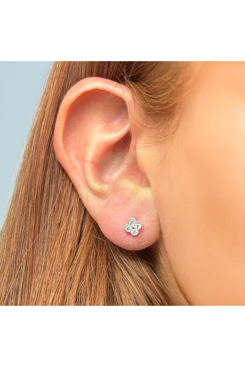 Mini Diamond Clover Stud Earrings, Alternate, color, White Gold