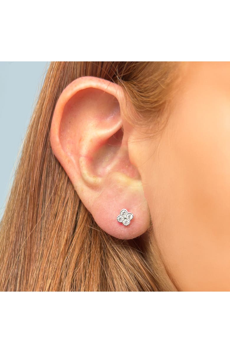 The Lovery Fine Jewelry Mini Diamond Clover Stud Earrings, Alternate, color, White Gold