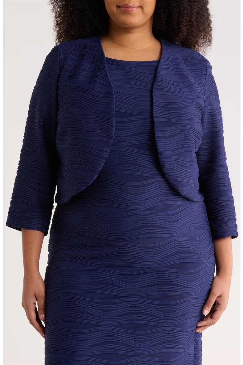 Three-Quarter Sleeve Knit Shrug, Main, color, KASPER NAVY