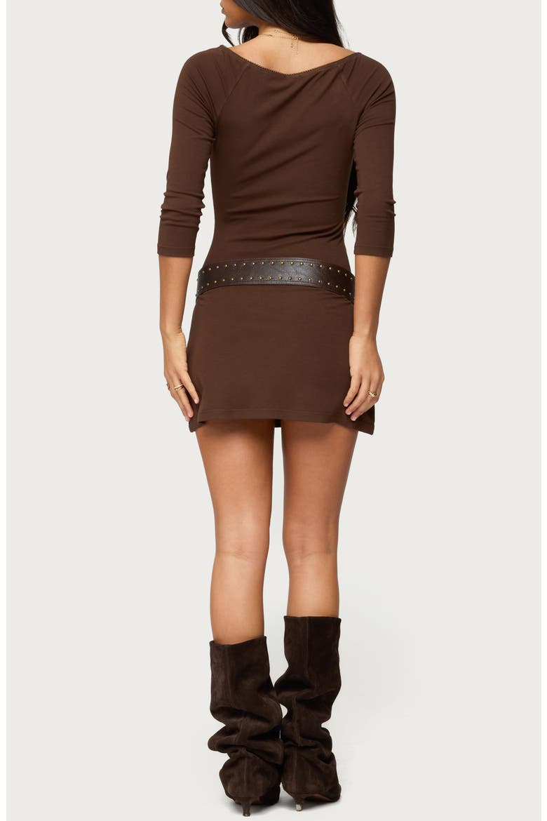 Jadey Boat Neck Minidress, Alternate, color, BROWN
