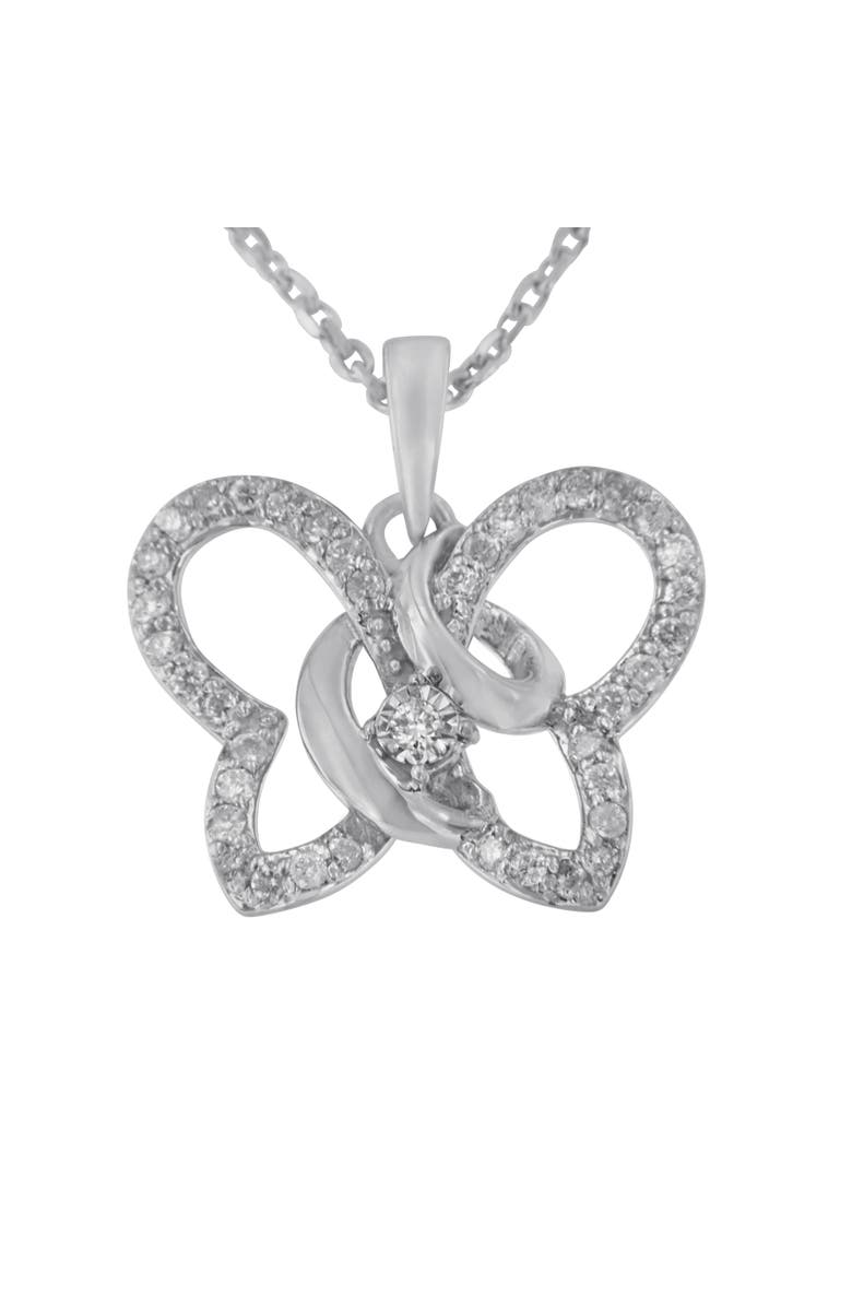 Haus of Brilliance Silver 1/4 cttw Prong-Set Diamond Butterfly 18" Pendant Necklace, Main, color, White