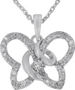 Haus of Brilliance Silver 1/4 cttw Prong-Set Diamond Butterfly 18" Pendant Necklace