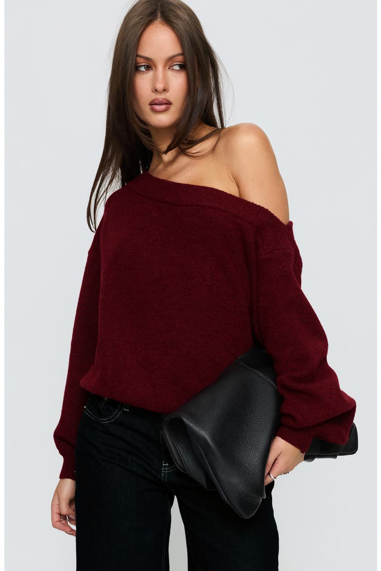 Noble One-Shoulder Sweater, Alternate, color, RED