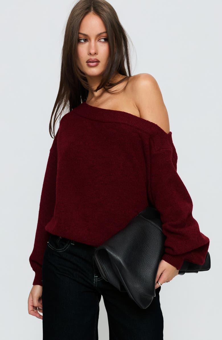 Princess Polly Noble One-Shoulder Sweater, Alternate, color, Red