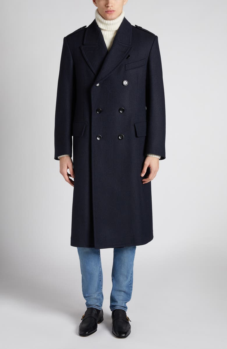TOM FORD Officer Wool Herringbone Coat, Alternate, color, Combo Black/ Blue