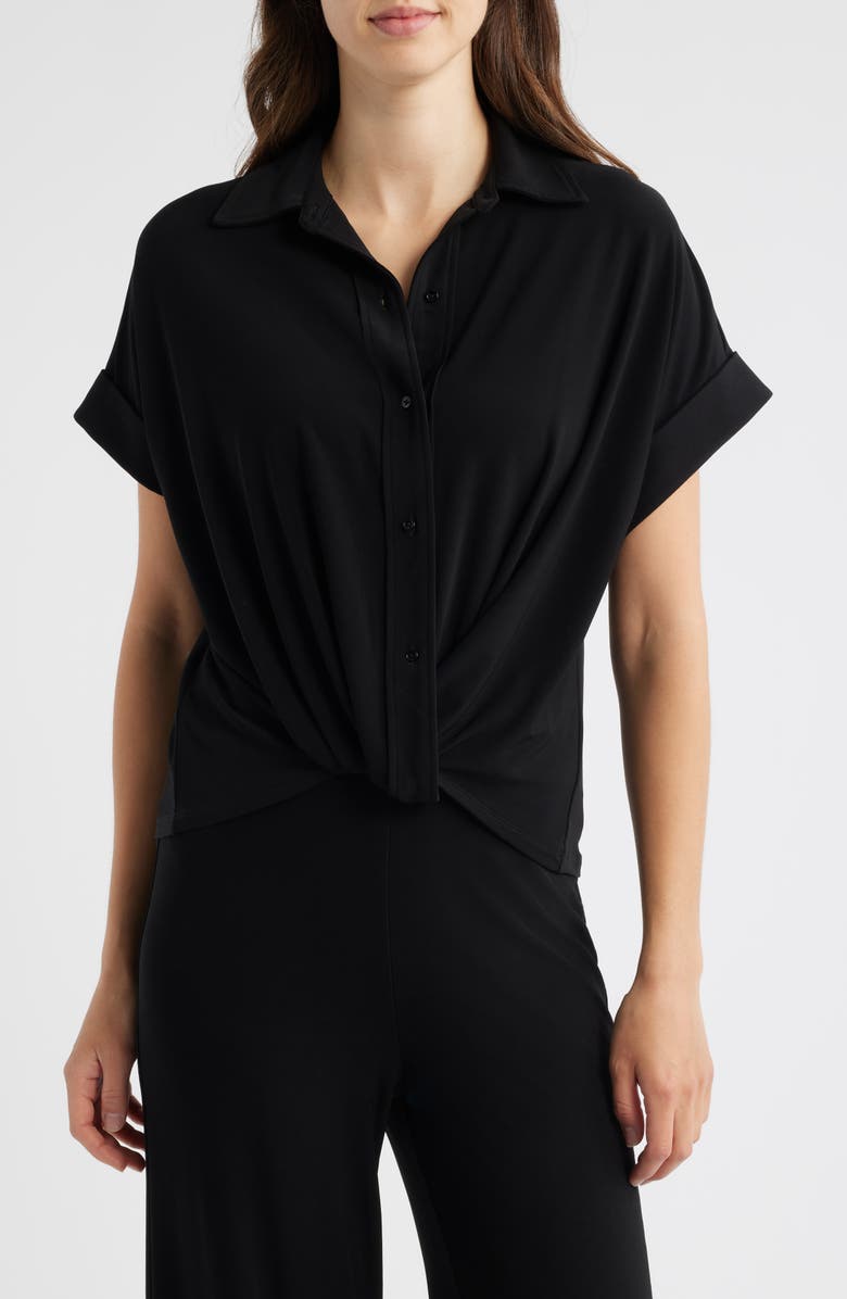 Anne Klein Twist Front Button-Up Shirt, Main, color,