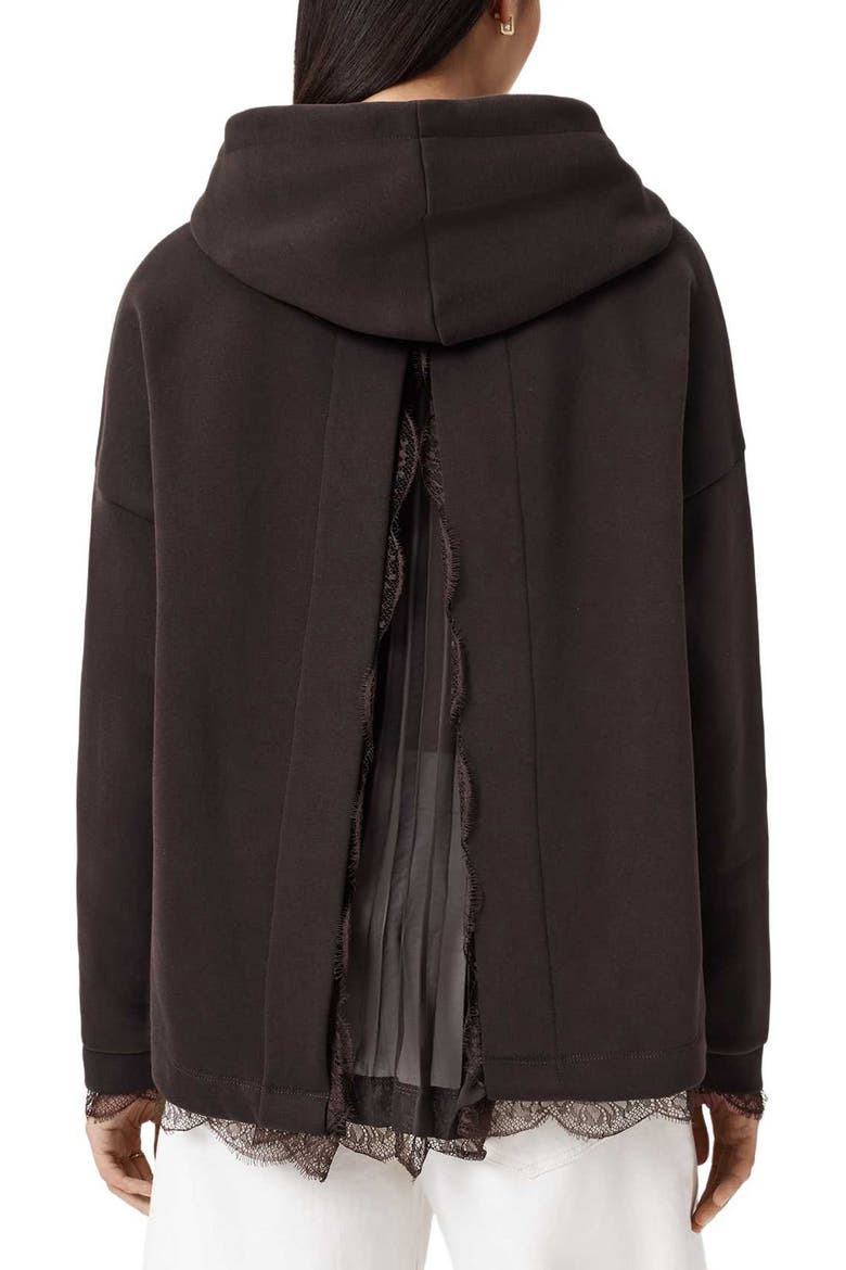 Nia Lace High-Low Hoodie, Alternate, color, BOTTLE BROWN