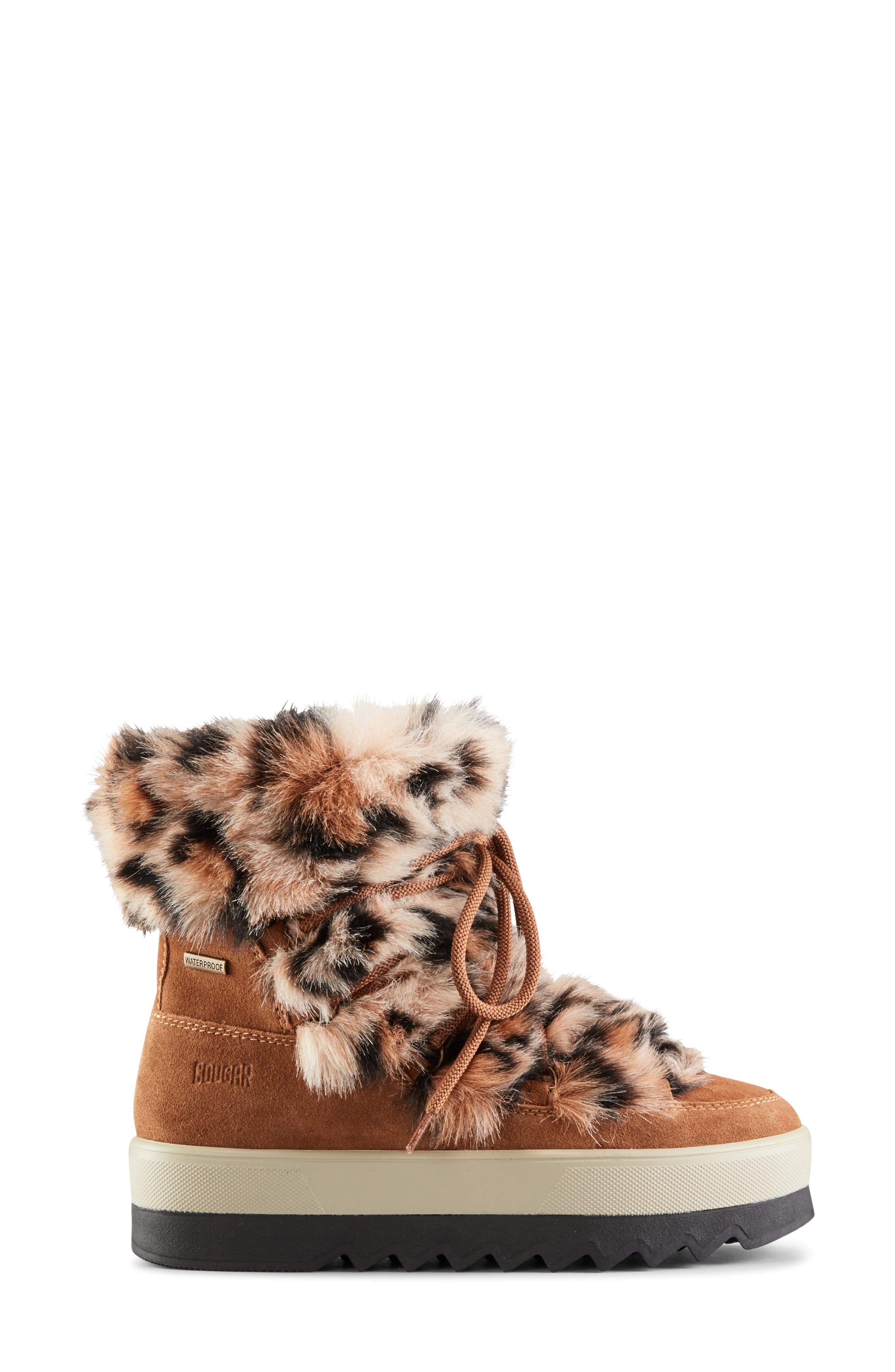 Vanity Faux Fur Trim Waterproof Bootie, Alternate, color, OAK