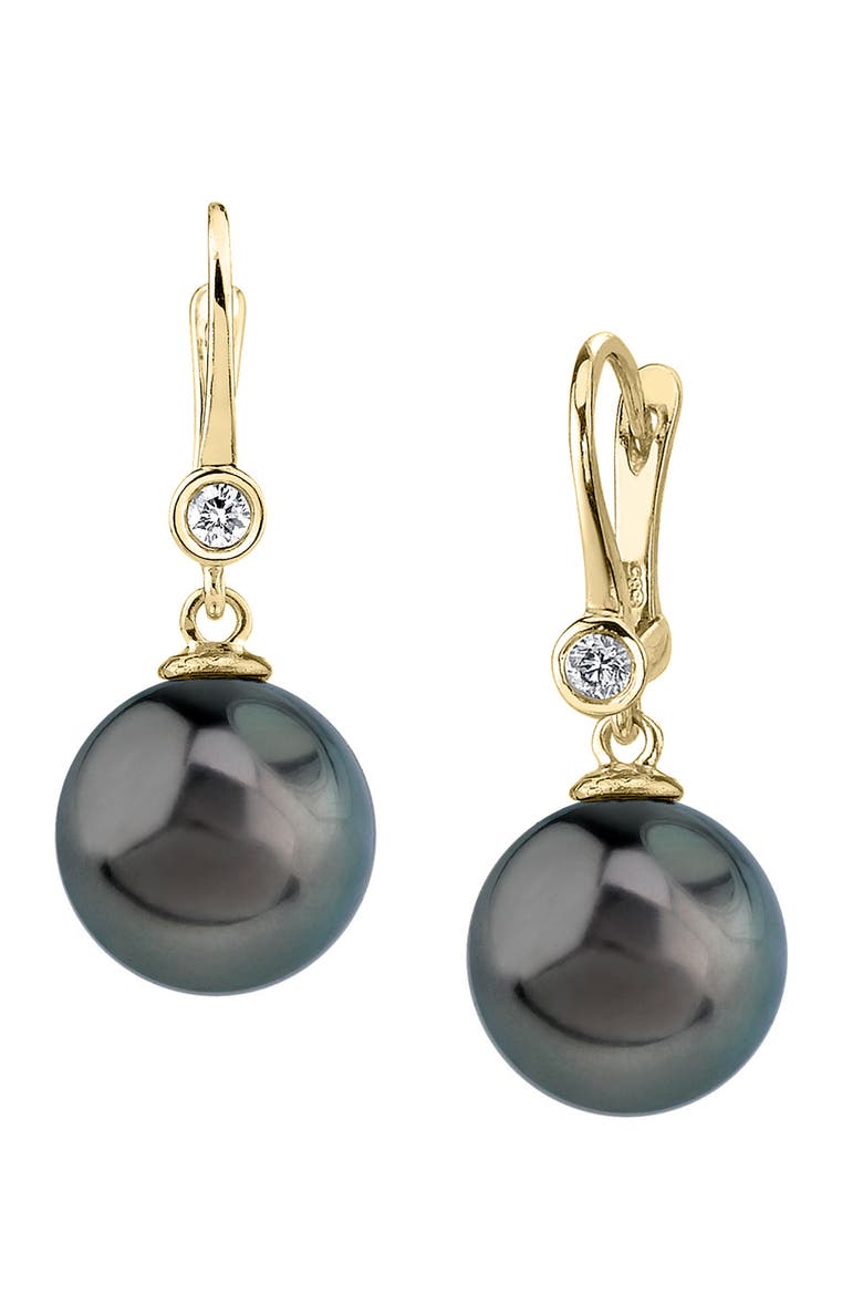 Tahitian South Sea Pearl & Diamond Michelle Earrings, Main, color, Yellow Gold
