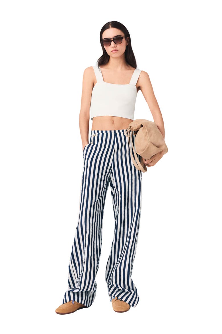 Linen blend sailor trousers, Alternate, color, White/blue