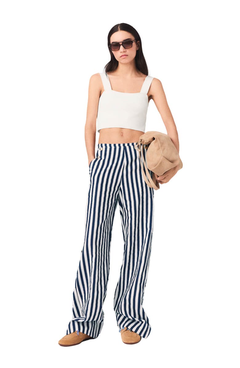 maje Linen blend sailor trousers, Alternate, color, White/Blue