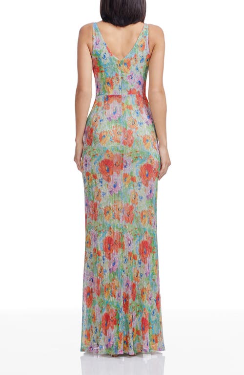 DRESS THE POPULATION DRESS THE POPULATION JORDAN METALLIC FLORAL RUCHED MERMAID GOWN 