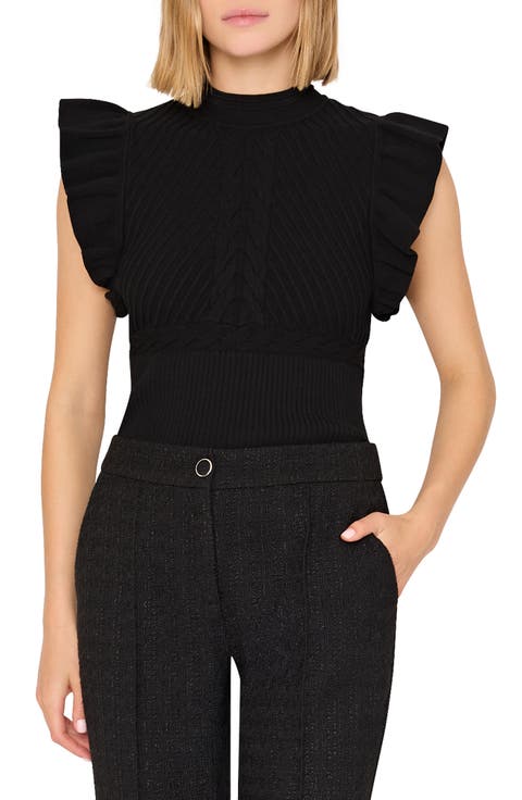 Kamila Cable Knit Flutter Sleeve Top (Petite)