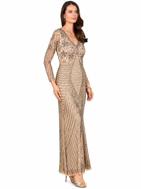 Long Sleeve Beaded Maxi Gown