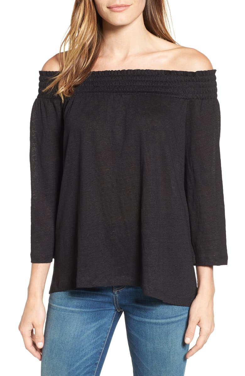 Caslon<sup>®</sup> Off the Shoulder Linen Knit Top, Main, color,