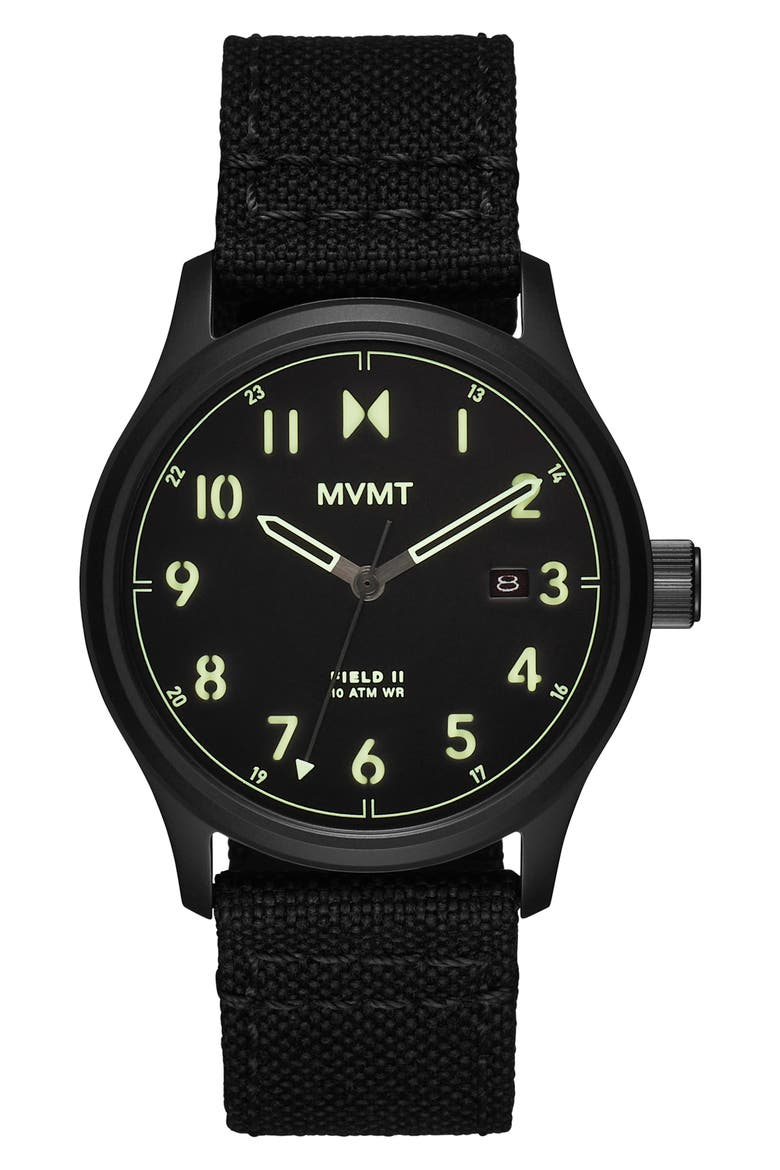 Field II Nylon Strap Watch, 41mm, Main, color, BLACK