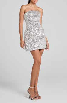 NADINE MERABI Lucia Silver Sequin Strapless Minidress