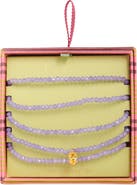 Leith Set of 5 Cubic Zirconia Charm Beaded Stretch Bracelets