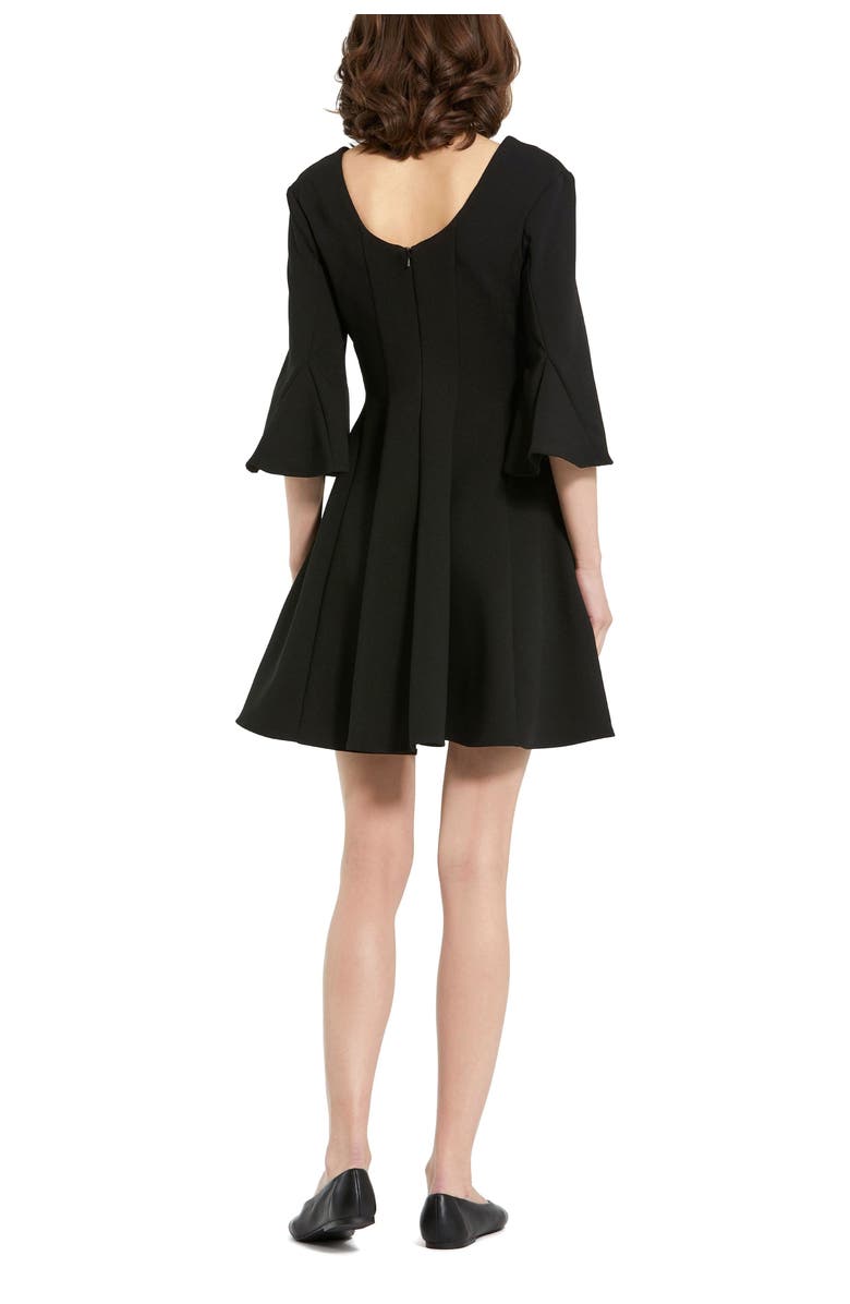 Mac Duggal Crepe Square Neck 3/4 Sleeve Godet Mini Dress, Alternate, color, Black