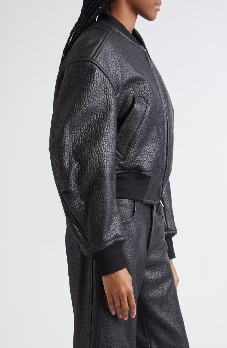 Alexander Wang Primal Lambskin Leather Crop Bomber Jacket, Alternate, color, Black