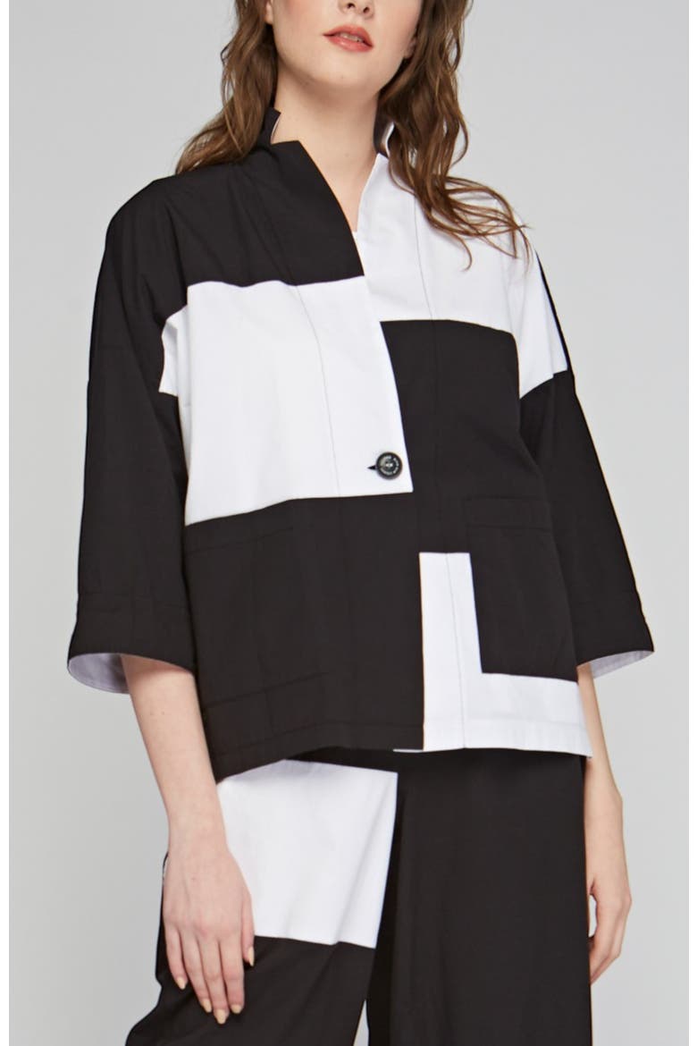 Thessaly Poplin Jacket with Horizontal Coupes, Main, color, Black