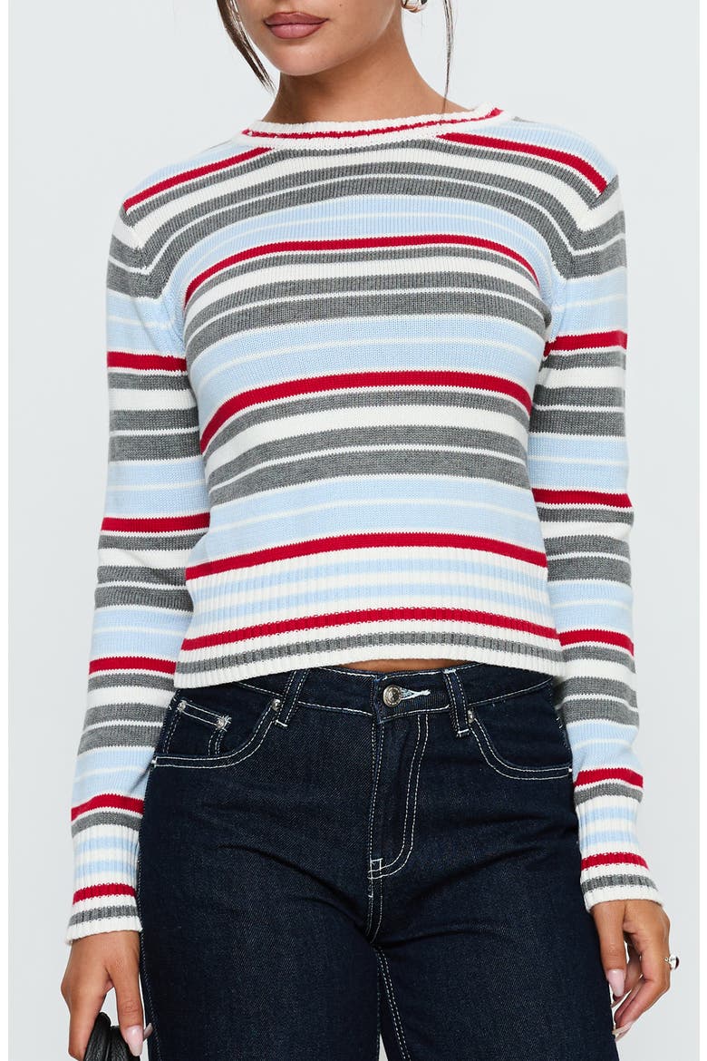 Briette Stripe Crewneck Sweater, Main, color, BLUE / RED STRIPE