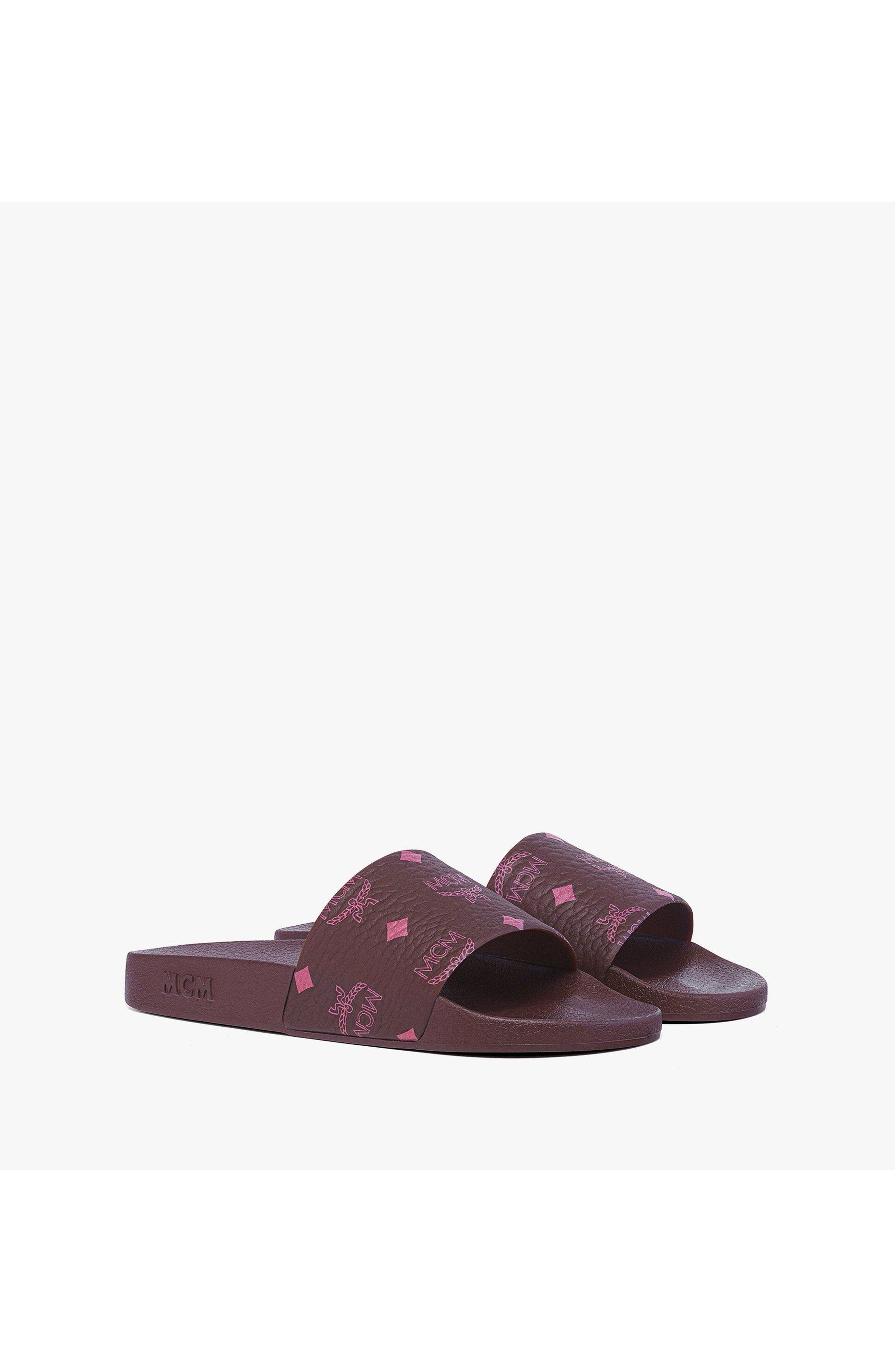 MCM Women's Monogram Print Rubber Slides, Main, color, Cinnamon