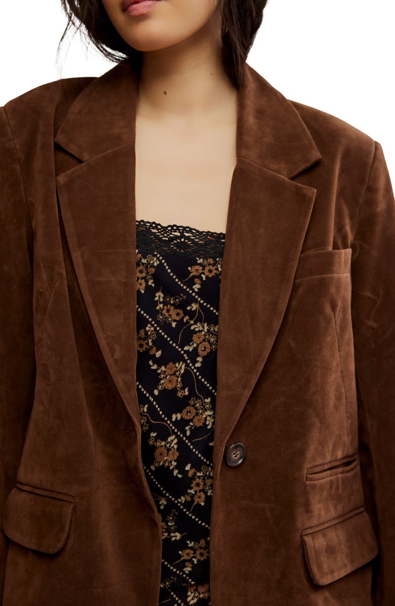 Free People Paper Cut Faux Suede Blazer, Alternate, color, Brown Bear