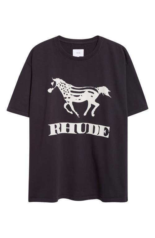 Rhude Crew Neck Short Sleeve Graphic Print T-shirt In Black
