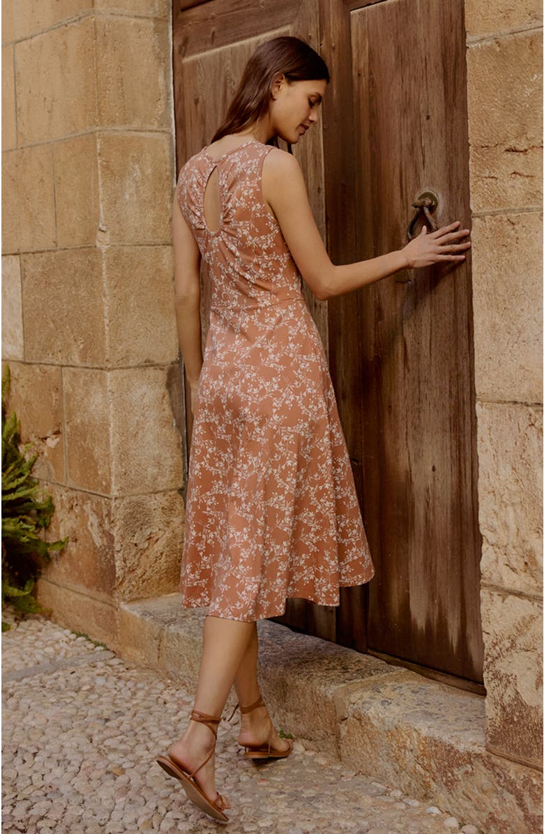 Pact Organic Cotton Fit & Flare Keyhole Back Dress, Alternate, color, Bouquet Blooms Ochre
